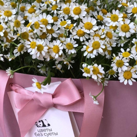 MF0731 - Нежная цветочная сумка с ромашками - фото moscowflorist.ru