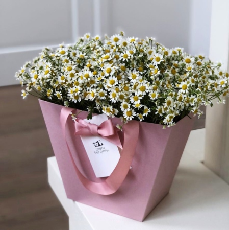 MF0731 - Нежная цветочная сумка с ромашками - фото moscowflorist.ru