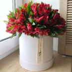 MF0539 - Белая шляпная коробка с красной альстромерией картинка №2 - moscowflorist.ru MF0539 - Белая шляпная коробка с красной альстромерией фото №2 - moscowflorist.ru