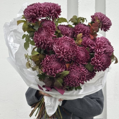 MF1067 - Букет из хризантем бигуди и зелени - фото moscowflorist.ru