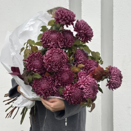 MF1067 - Букет из хризантем бигуди и зелени - фото moscowflorist.ru