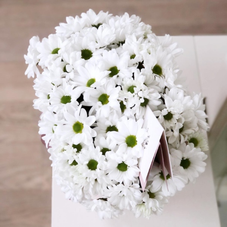 MF0620 - Розовая сумка с белыми хризантемами - фото moscowflorist.ru