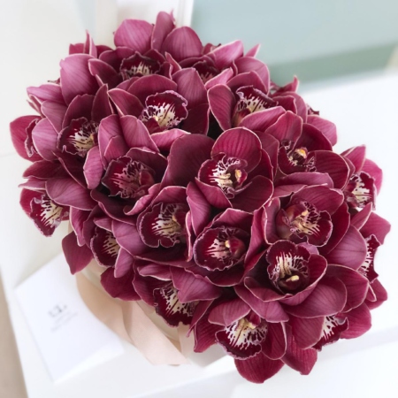 MF0658 - Темно-розовая орхидея в кремовой сумке-коробке - фото moscowflorist.ru