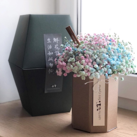 k8103 - Серия коробок Panda Bowl с радужной гипсофилой (от 5 шт.) - фото moscowflorist.ru