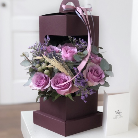 MF5751 - Коробочка-фонарик с сиреневой розой - фото moscowflorist.ru