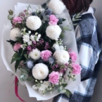 MF1305 - Букет бело-розовый с шариками хризантем картинка №1 - moscowflorist.ru MF1305 - Букет бело-розовый с шариками хризантем фото №1 - moscowflorist.ru