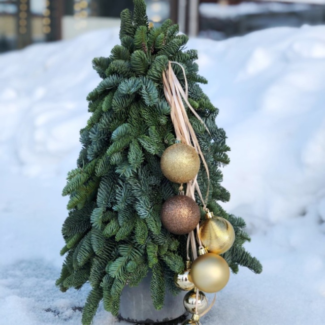 MF3046 - Елка из веток Нобилиса (h50 см) с элегантным каскадом из шаров фото - moscowflorist.ru