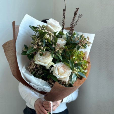 MF1404 - Сезонный букет с ароматной розой коллекции Morse - фото moscowflorist.ru