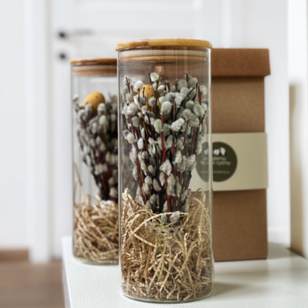 MF5871 - Стеклянная ваза Огонек с вербой с подсветкой - фото moscowflorist.ru