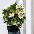 MF1339 - Летний букет с крупными ромашками и зеленью малины фото №3 - moscowflorist.ru
