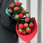 MF1506 - Фирменный кулек с 7 коралловыми пионами фото №1 - moscowflorist.ru